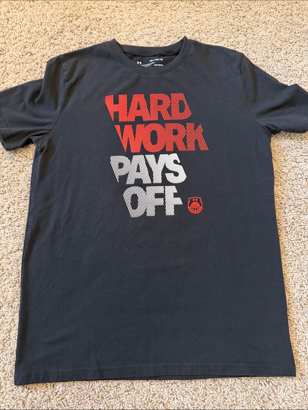 Under Armour Kids Black Tee with Red & White 'Hard Work Pays Off' Graphic